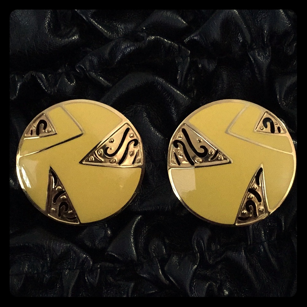 Rad Vintage 80s Berebi Yellow Gold Enamel Earrings